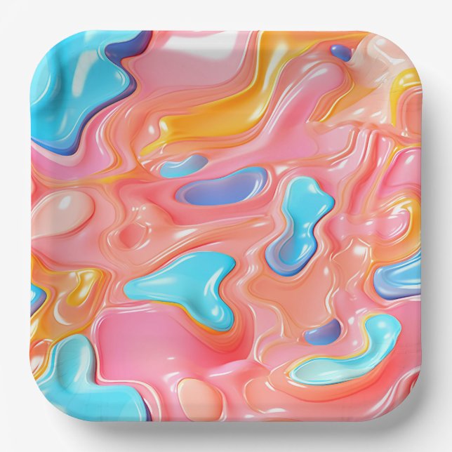 Plastic Psychedelic Fluid Shapes Paper Plate (Front)