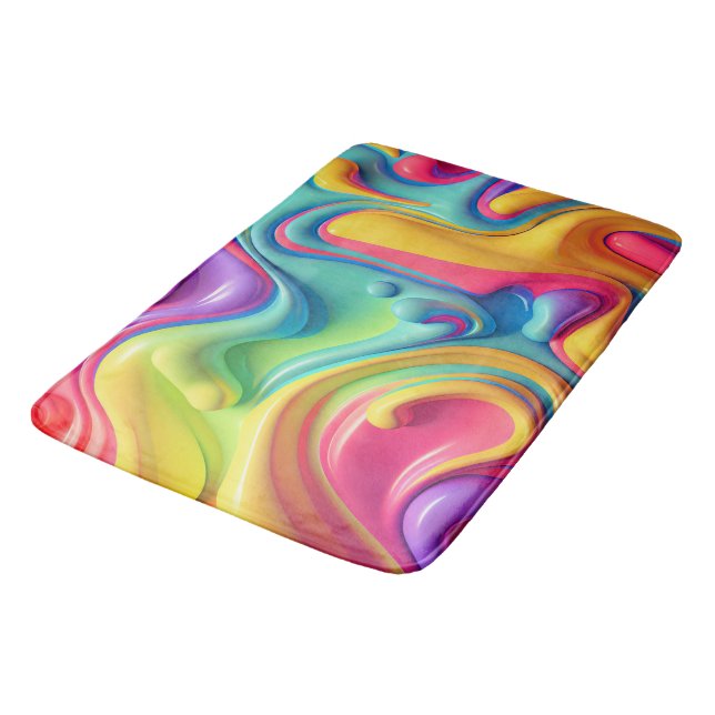 Plastic Rainbow Fluid Shapes Bath Mat (Angled)
