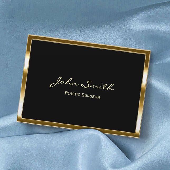 Plastic Surgeon Modern Black & Gold Frame Business Card (Creator Uploaded)