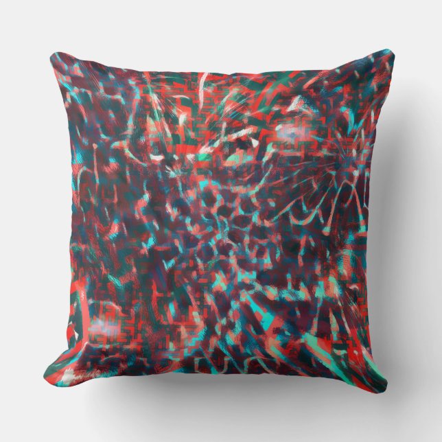 Plastic with destroyed image, wine to cyan stains cushion (Front)