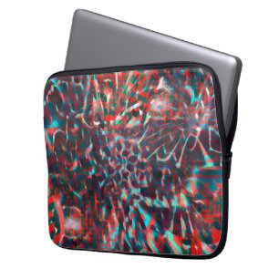 Plastic with destroyed image, wine to cyan stains  laptop sleeve