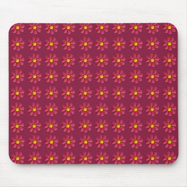 Plasticine Red Flower Pattern on Burgundy Mouse Pad (Front)