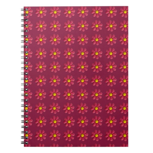 Plasticine Red Flower Pattern on Burgundy Notebook (Front)