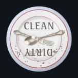 Plate and Silverware Clean Dirty Dishwasher Magnet<br><div class="desc">Eliminate guessing and improve kitchen organisation with this clean and dirty dishwasher magnet. The clever design features a dinner plate with silverware- the CLEAN side of the plate is shiny and clean,  and the DIRTY side is splattered with dirt.</div>