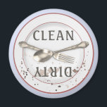 Plate and Silverware Clean Dirty Dishwasher Magnet<br><div class="desc">Eliminate guessing and improve kitchen organisation with this clean and dirty dishwasher magnet. The clever design features a dinner plate with silverware- the CLEAN side of the plate is shiny and clean,  and the DIRTY side is splattered with dirt.</div>