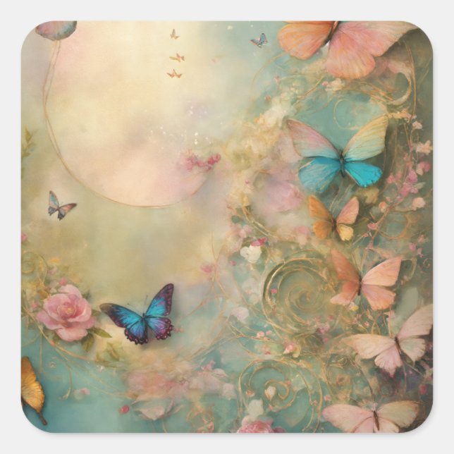 Plate butterfly design square sticker (Front)