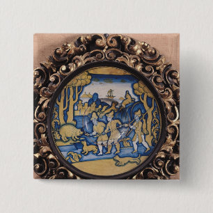 Plate decorated with a hunting scene 15 cm square badge