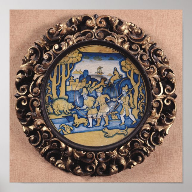 Plate decorated with a hunting scene poster (Front)