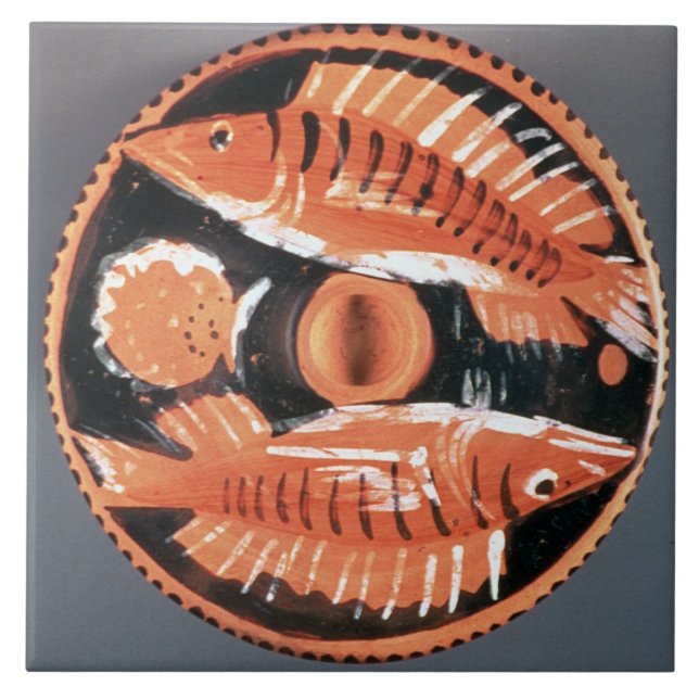 Plate depicting two fish, 350 BC (ceramic) Ceramic Tile (Front)