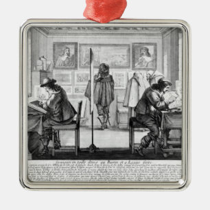 Plate engravers working with gallery metal ornament