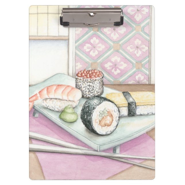 Plate of Assorted Sushi with Chopsticks Clipboard (Front)