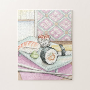 Plate of Assorted Sushi with Chopsticks Jigsaw Puzzle