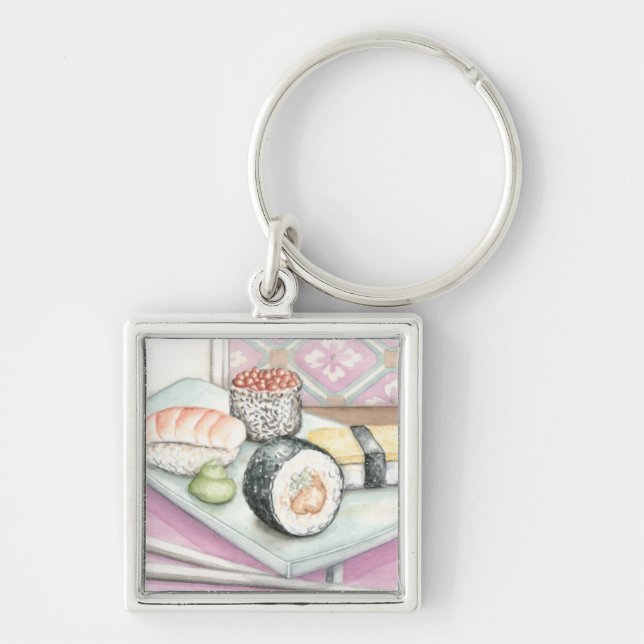 Plate of Assorted Sushi with Chopsticks Key Ring (Front)