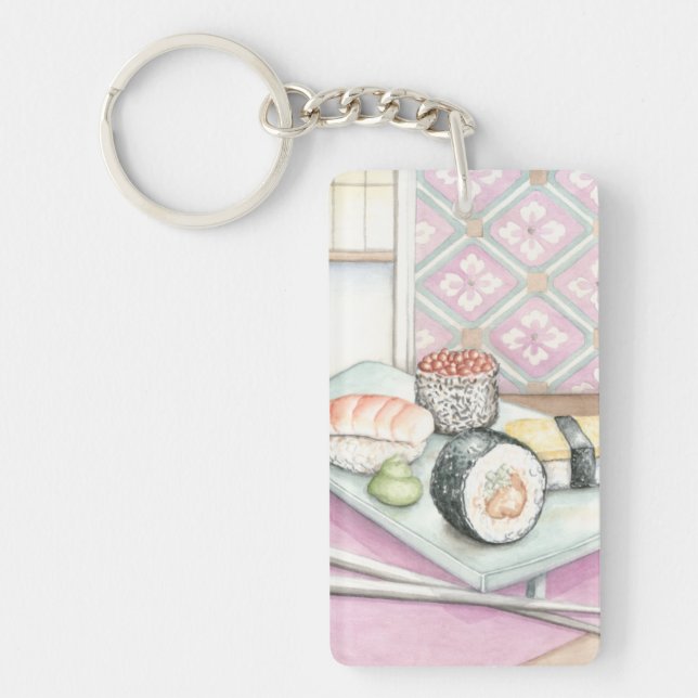 Plate of Assorted Sushi with Chopsticks Key Ring (Front)
