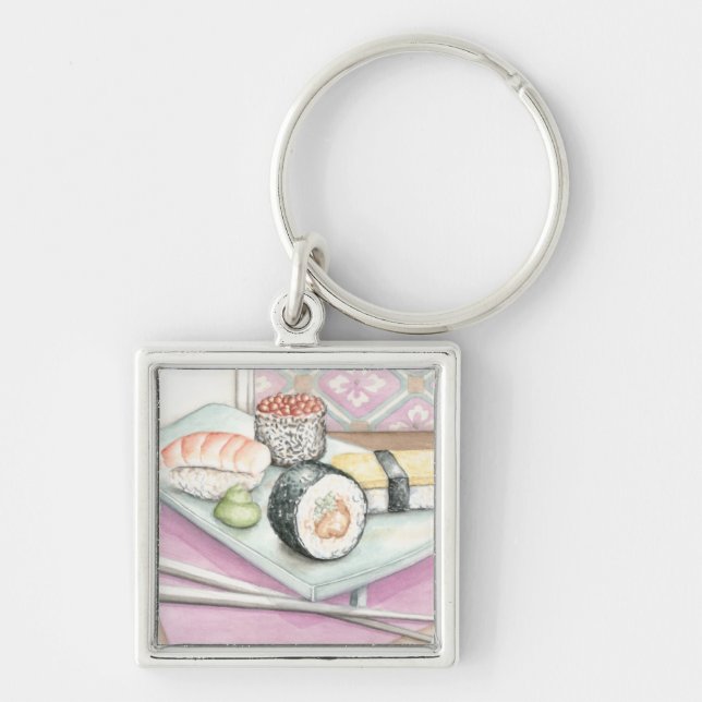 Plate of Assorted Sushi with Chopsticks Key Ring (Front)