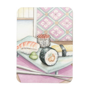 Plate of Assorted Sushi with Chopsticks Magnet