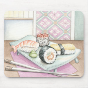 Plate of Assorted Sushi with Chopsticks Mouse Pad