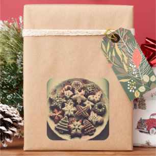 Plate of Christmas Cookies Xmas Cookie Sweets Square Sticker