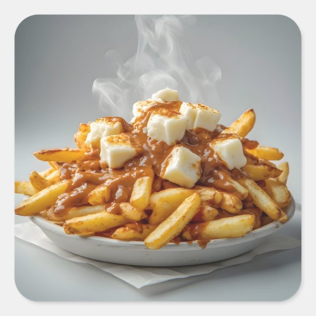 Plate of Poutine Square Sticker (Front)