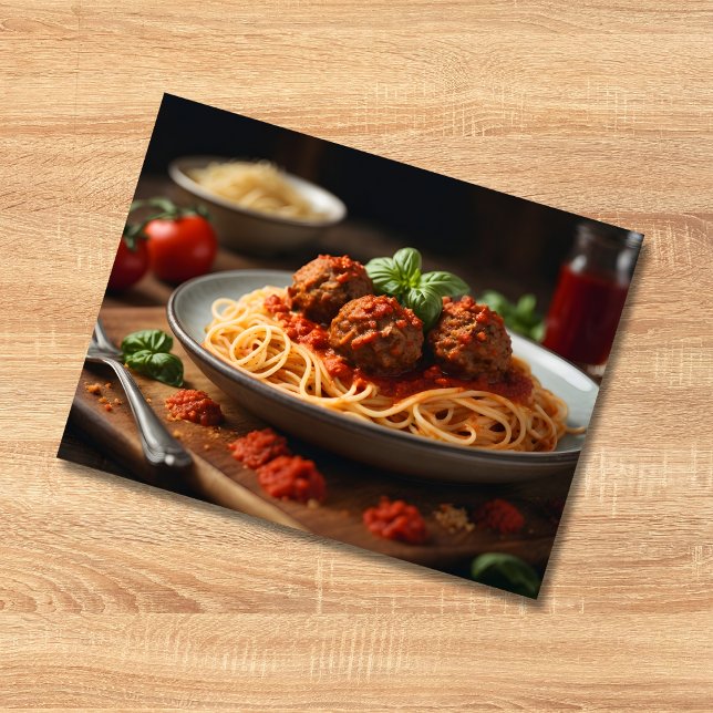Plate of spaghetti and meatballs  postcard (Creator Uploaded)