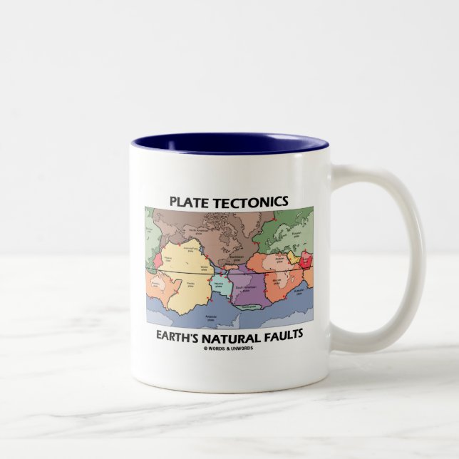 Plate Tectonics Earth's Natural Faults (World Map) Two-Tone Coffee Mug (Right)