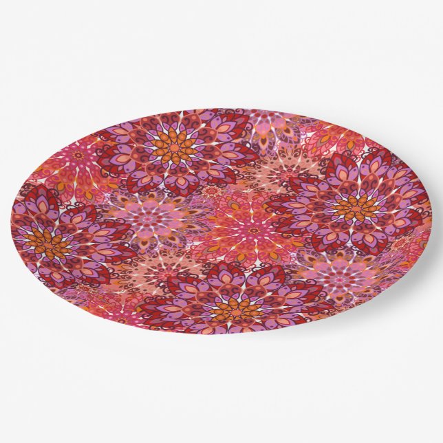 Plate with Mandala Floral Pattern Print (Angled)