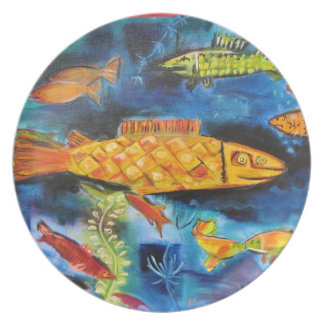 plate with whimsical fish painting