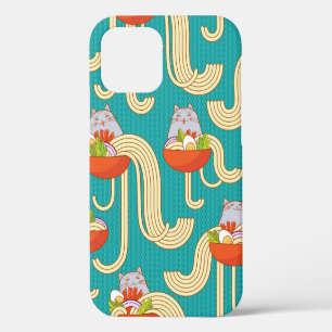 Plates of noodles and funny cats. Noodles with spi iPhone 12 Case