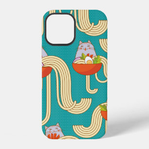 Plates of noodles and funny cats. Noodles with spi iPhone 12 Case