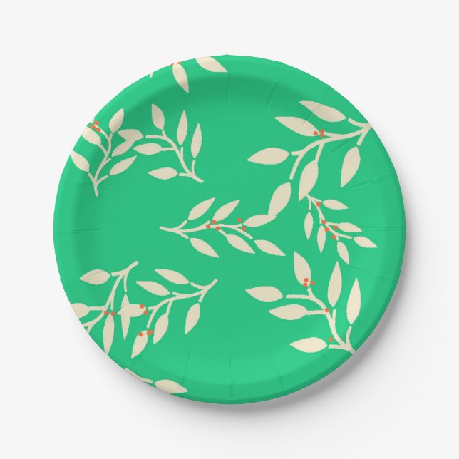 Plates with Berries and Leaves on Green (Front)