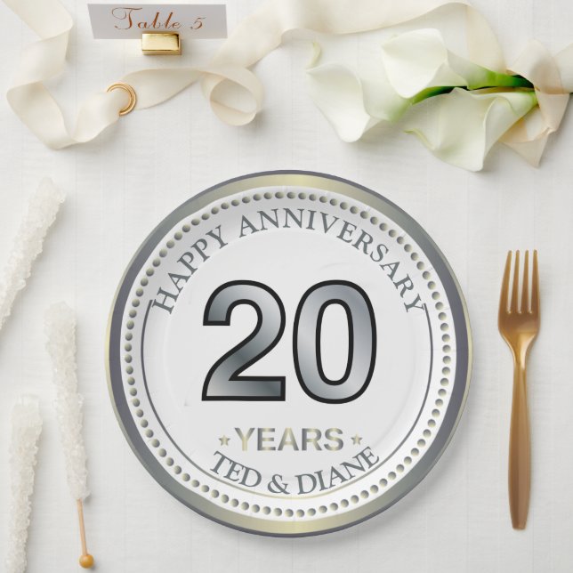 Platinum 20th Anniversary Paper Plate (Wedding)