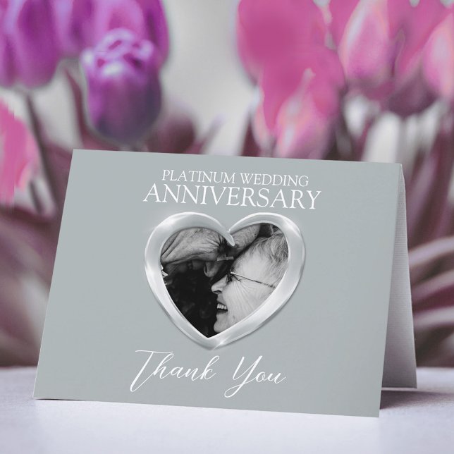 Platinum 70th Anniversary add your own photo heart Thank You Card (Creator Uploaded)
