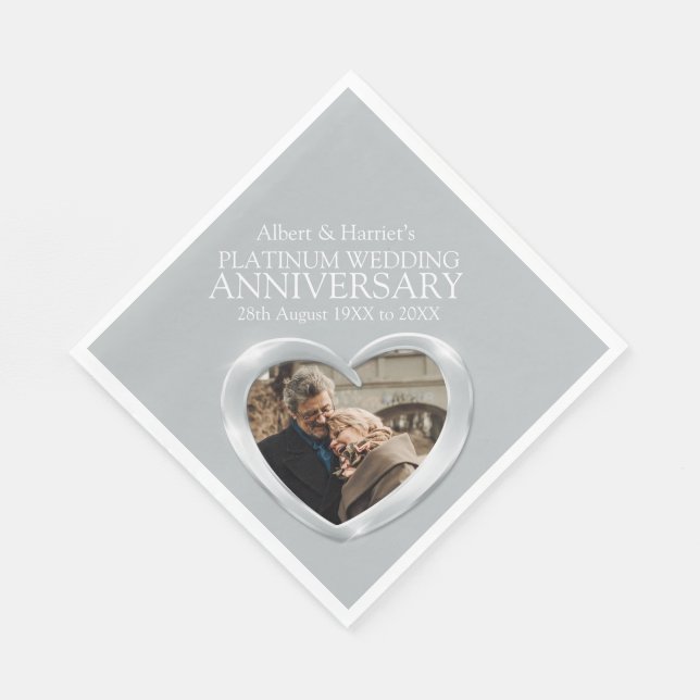 Platinum 70th anniversary heart photo napkins (Corner)