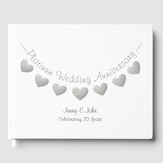 Platinum 70th wedding anniversary bunting guest book (Front)