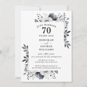 Platinum 70th Wedding Anniversary Monogram Floral  Invitation
