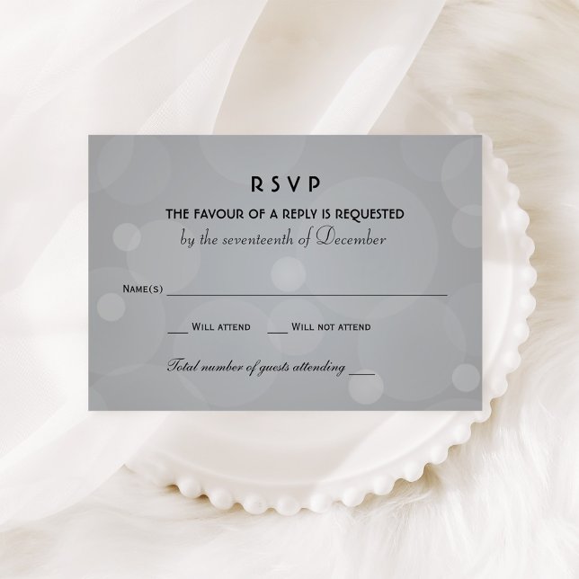 Platinum and Black Bokeh Wedding RSVP Card (Creator Uploaded)