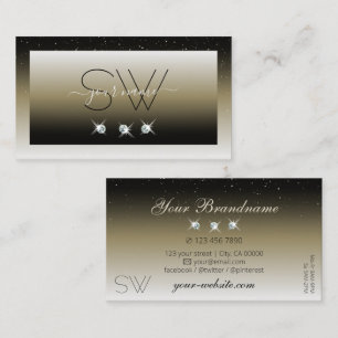 Platinum Beige Gradient Sparkle Diamonds Monogram Business Card