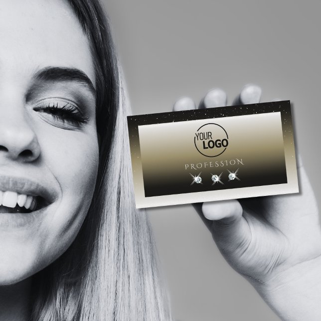 Platinum Beige Gradient Sparkle Diamonds with Logo Business Card (Creator Uploaded)