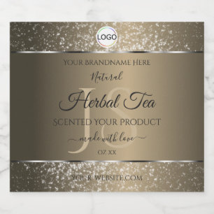 Platinum Beige Logo Initials Glitter Product Label