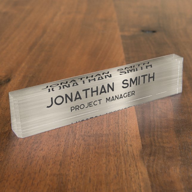 Platinum Brushed Metal Minimalist Name Nameplate (Side)