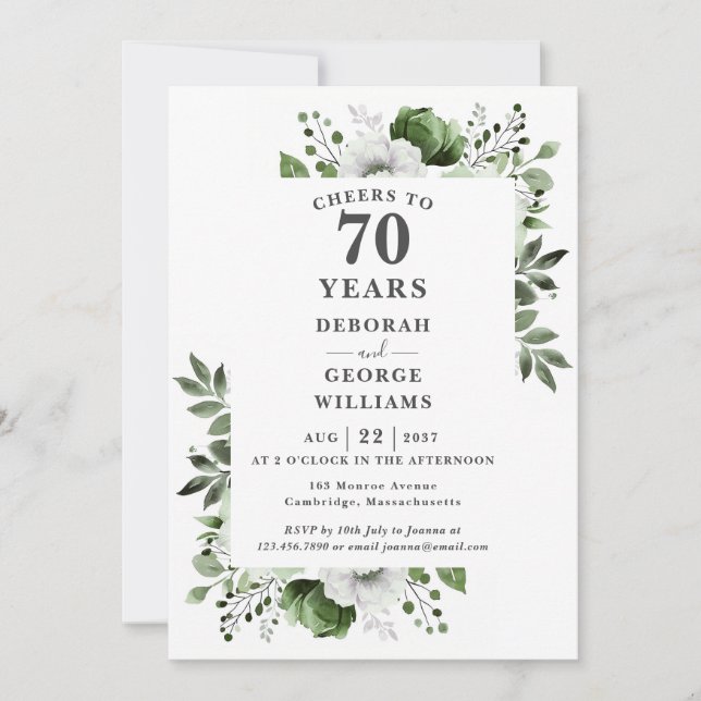 Platinum Cheers To 70 Years Wedding Anniversary  Invitation (Front)