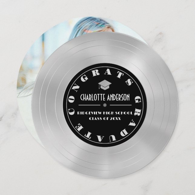 Platinum Disc/Vinyl Record Graduation Announcement (Front/Back)