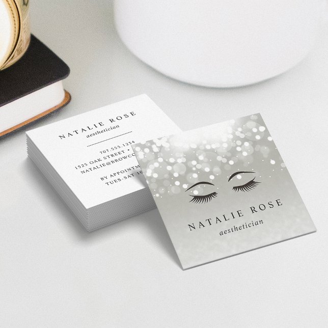 Platinum Glow Aesthetician Square Business Card (Creator Uploaded)
