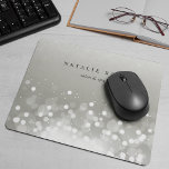 Platinum Glow Personalised Mouse Pad<br><div class="desc">Chic personalised mousepad displays your name,  business name or choice of custom text in classic black lettering on a silvery grey background adorned with a burst of white bokeh lights at the top.</div>