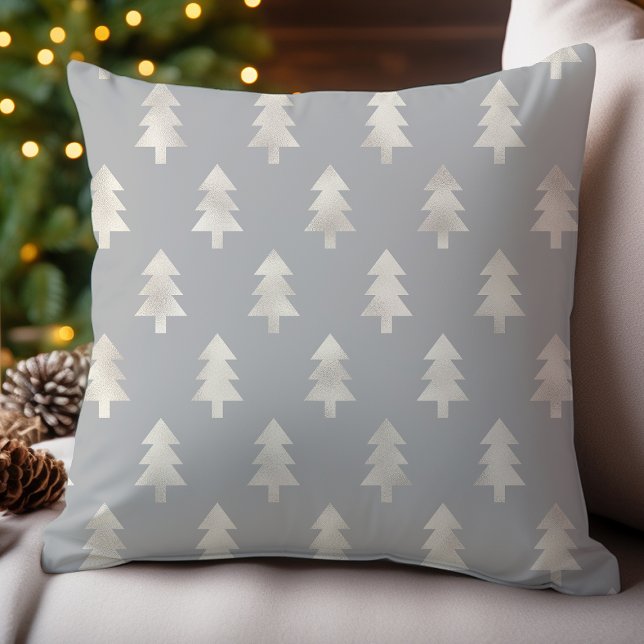 Platinum Grey Christmas Trees Holiday Cushion (Creator Uploaded)