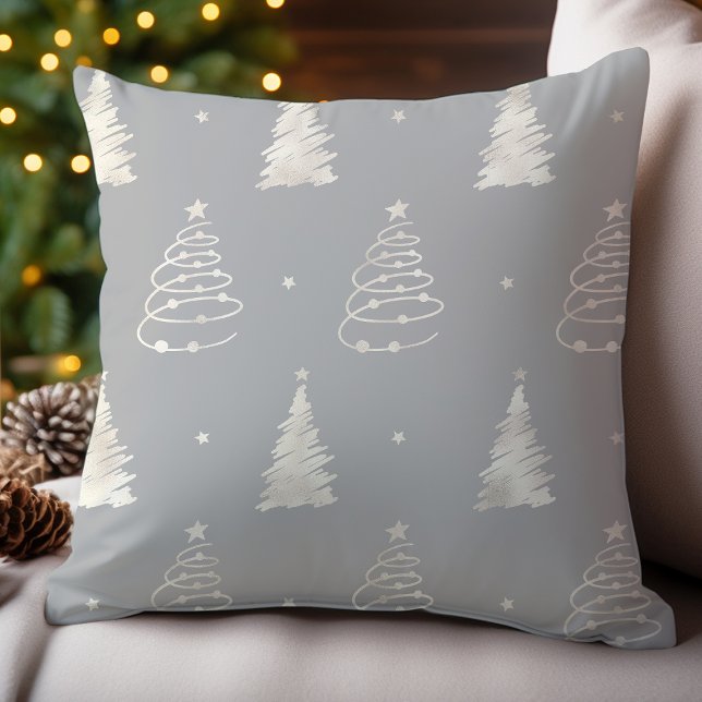 Platinum Grey Fancy Christmas Tree Holiday Pattern Cushion (Creator Uploaded)
