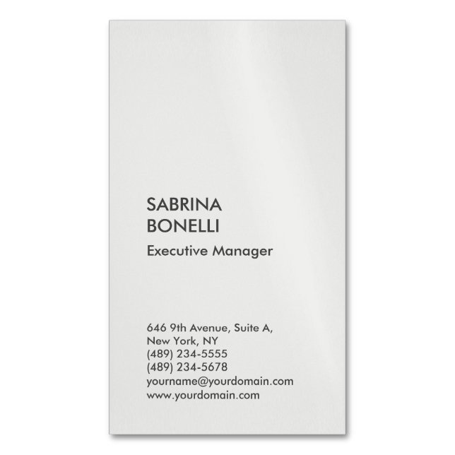 Platinum grey minimalist modern 	Magnetic business card (Front Vertical)