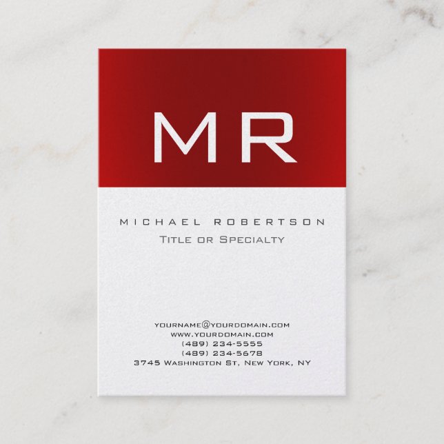 Platinum Monogram Red Striped Clean Business Card (Front)