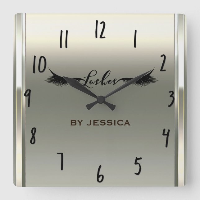 Platinum Shine Ivory Lashes Salon Personalised Square Wall Clock (Front)