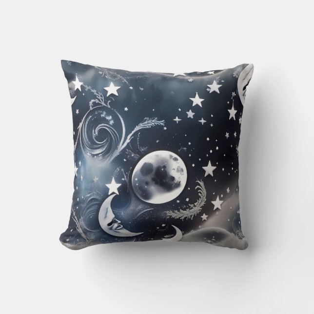 Platinum Silver Celestial Moon Pillow (Front)